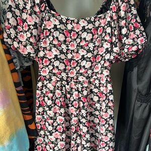 Trixxi Black Dress with Pink Floral Design